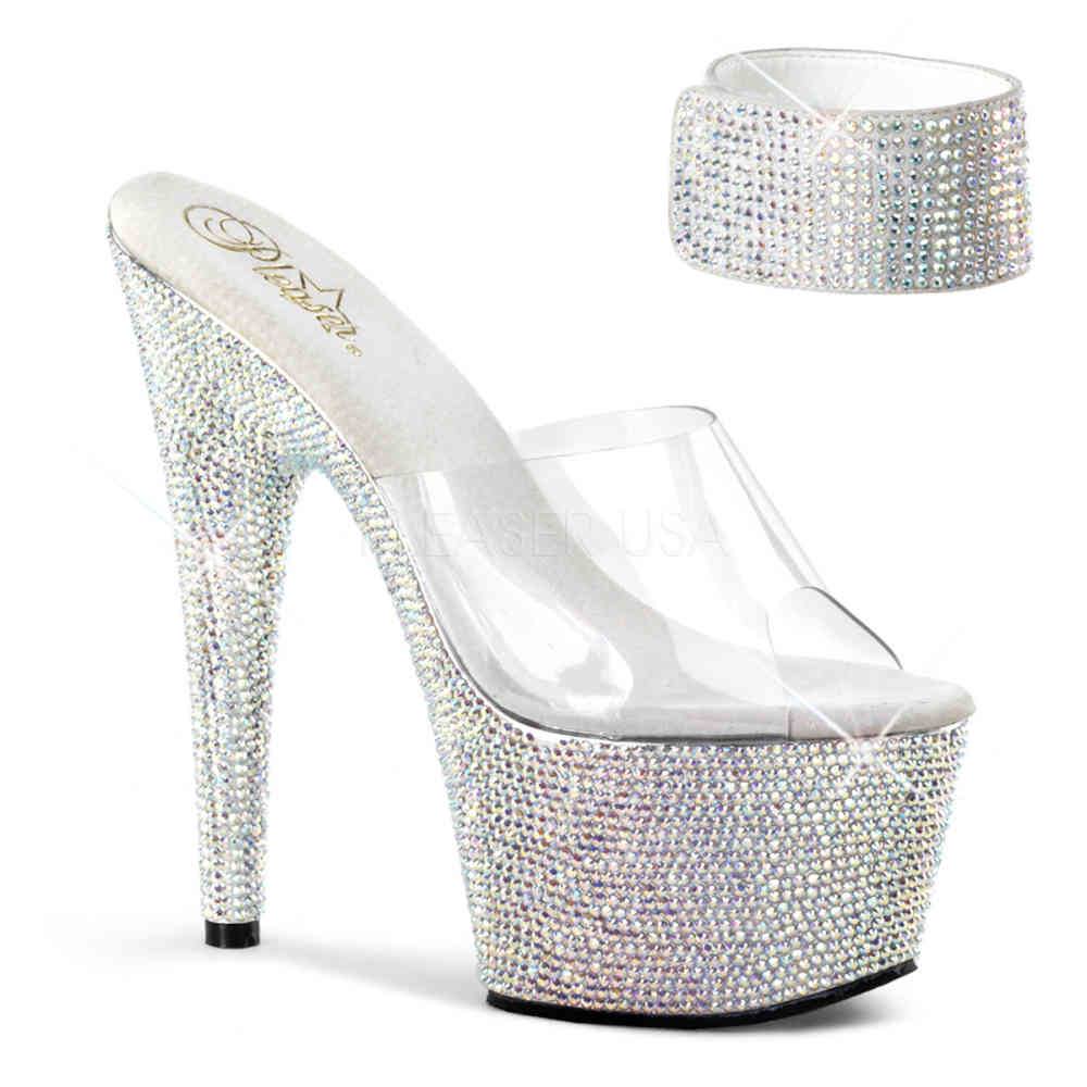 Pleaser - BEJEWELED712RS Sandale à bride à la cheville, Pole dance chaussures - Chaussures de pole dance - Couleur argent/Transparent Product image